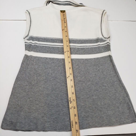 Vintage Knit Sleeveless Polo Shirt Womens Medium Gray Golf Tennis Prep Preppy - Picture 5 of 14